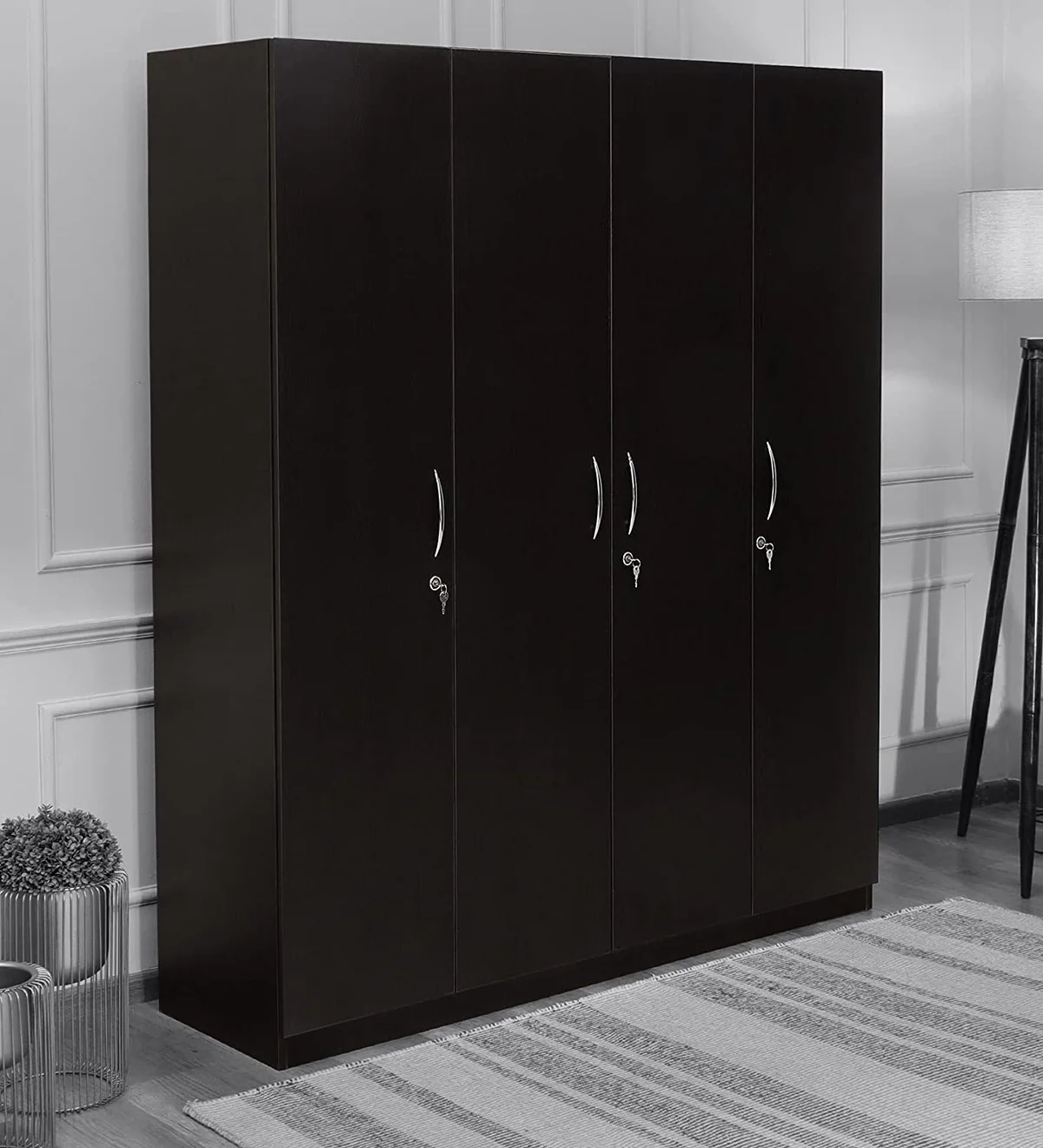 Full Black Four Doors Wardrobe